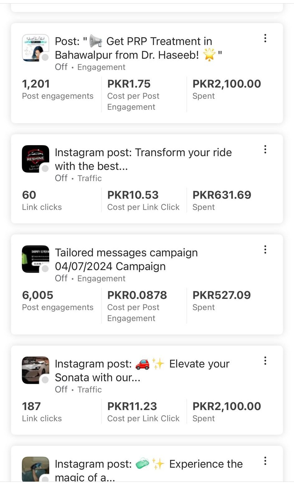 Falcon Rank Marketing - Digital Marketing Agency Facebook Ads Manager dashboard showing multiple ad campaigns with post engagement and link click performance metrics.